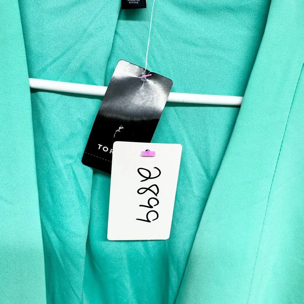 New Torrid Jacket Women Sz 6 Teal Open Front Collared Long‎ Sleeve Blazer Preppy